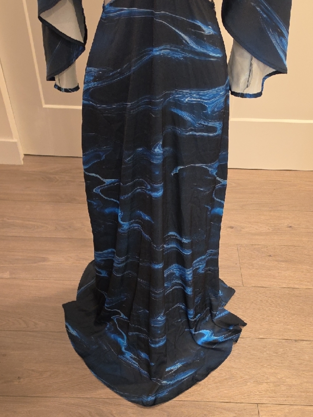 Boamar Avalon Vestido Largo Midnight Blue Wave-Print Cutout Maxi Dress like new - Picture 5 of 9